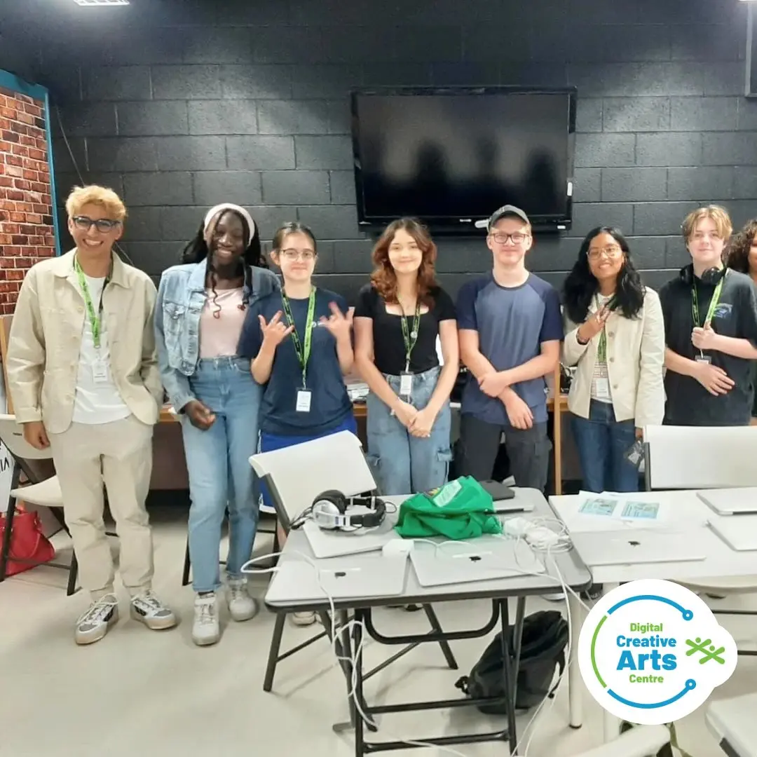 Group of students in a Digital Creative Arts Centre classroom.