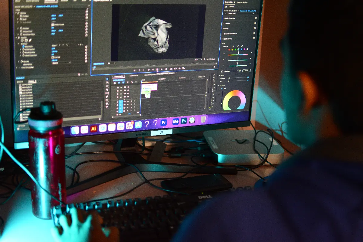 Student editing a video clip during SHSM hands-on workshop